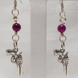 No. 8 Handmade earrings with Tibetan silver 3D revolvers charms